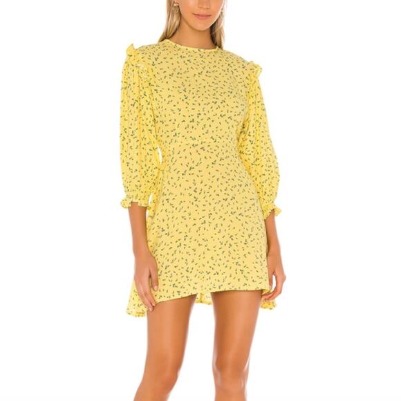 NWT Faithfull The Brand Edwina Mini Dress In La Fica Floral Yellow Large - Picture 1 of 8